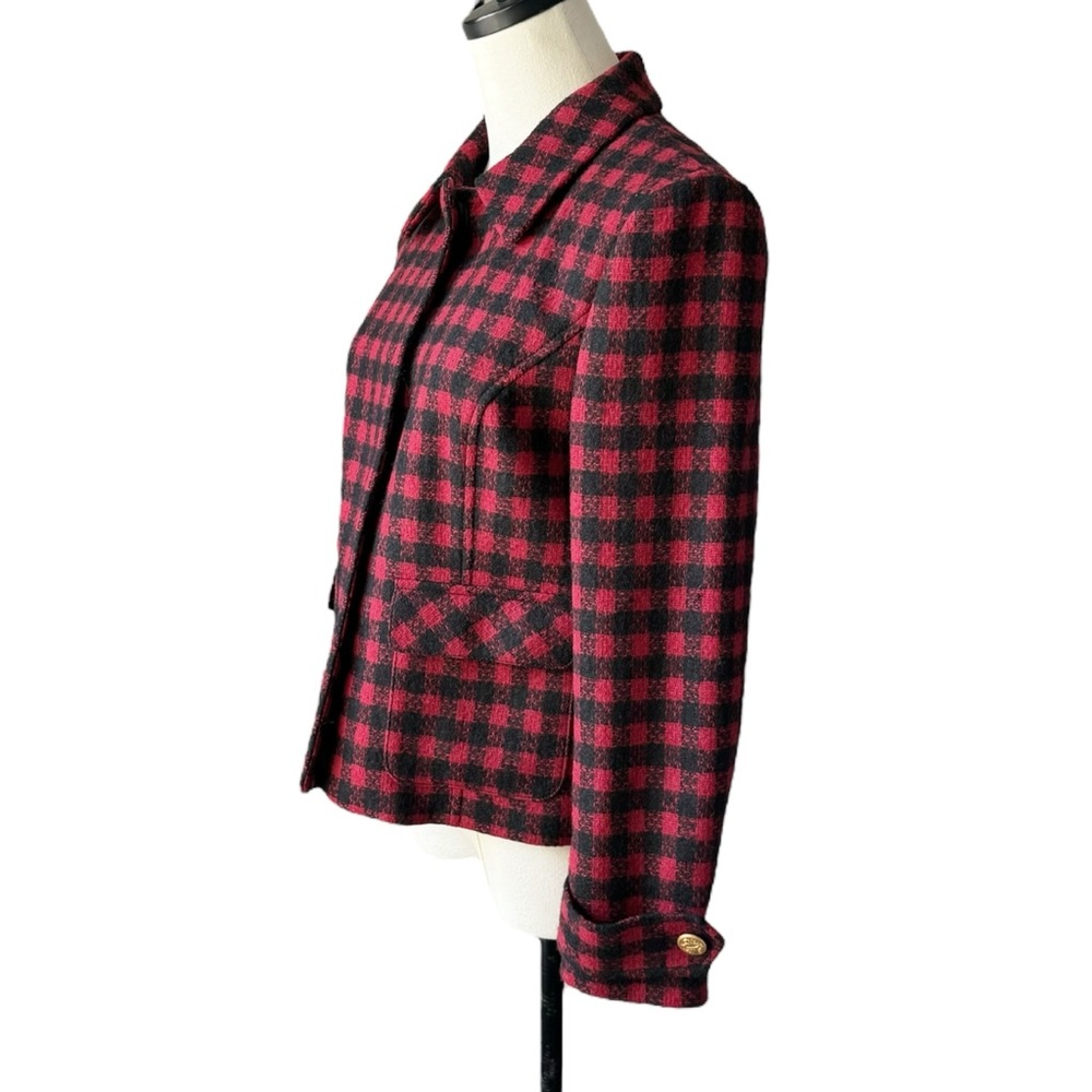 Brooks Brothers Red Fleece Wool Check Cropped Jacket | 6 - Picture 4 of 13